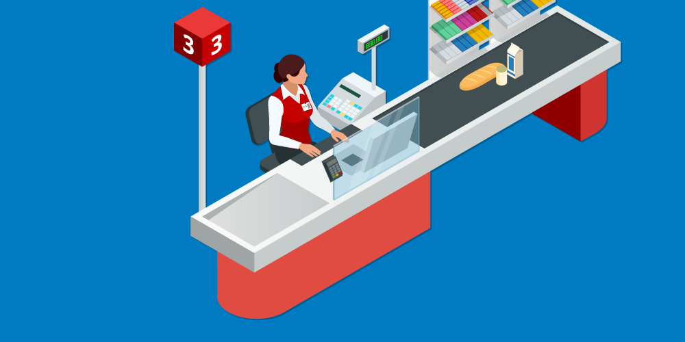 Cashier Sitting at a Register During Work Activities
