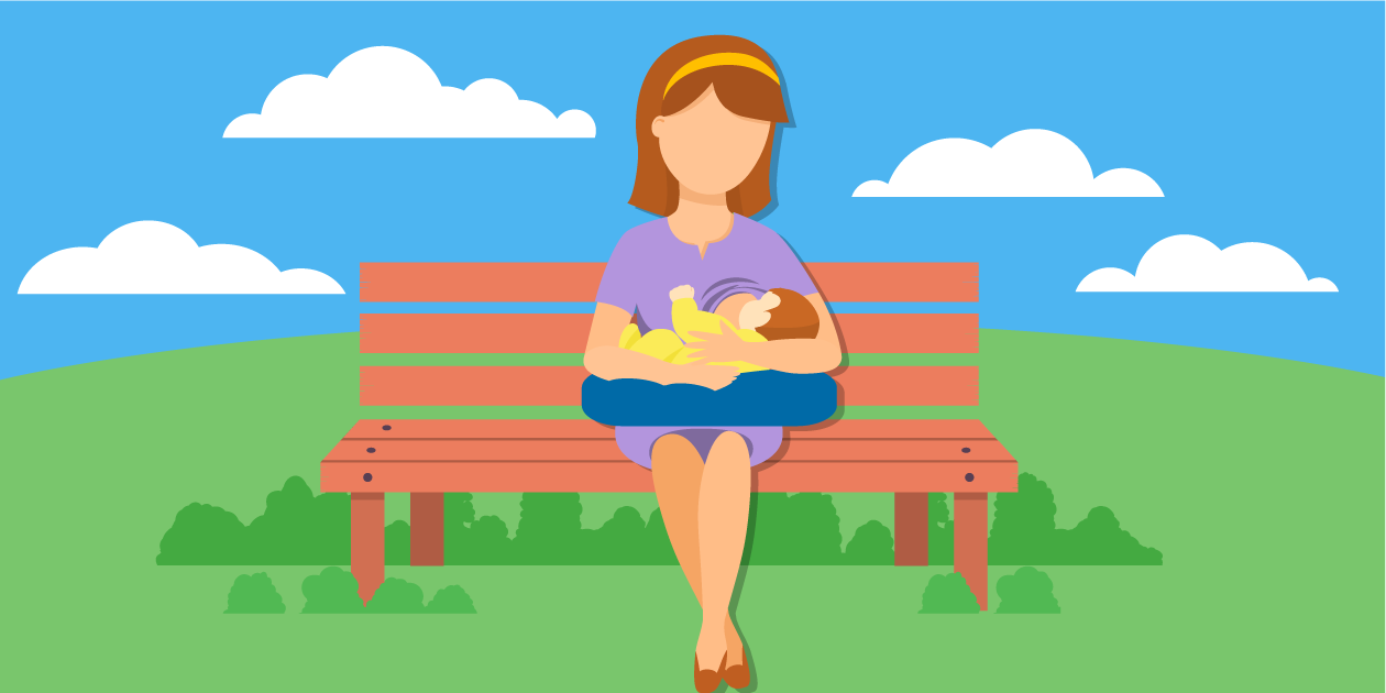 Woman breastfeeding in public during work